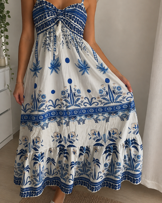 Abito lungo estivo bianco e blu – Taglia 44