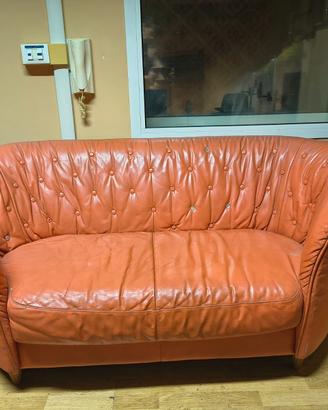 Divano Vintage in Pelle Terracotta / Arancione