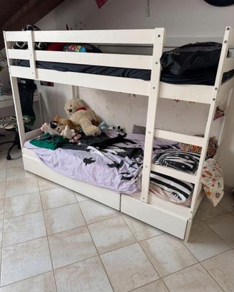 Letto a castello IKEA MYDAL bianco con 2 materassi