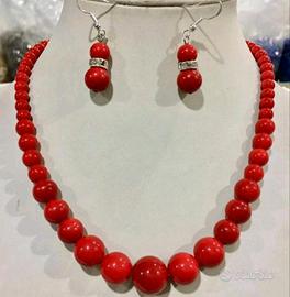 Parure collana orecchini corallo rosso NUOVA