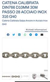 catena nautica calibrata inox 316 diam. 10 mm x 28