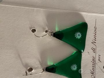 Orecchini Pendenti VETRO DI MURANO Verde Smeraldo 