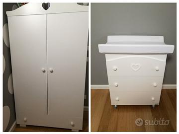 armadio più fasciatoio con vasca removibile erbesi