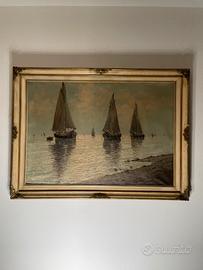 Barche a vela, olio su tela, fine 800 (115×85 cm)
