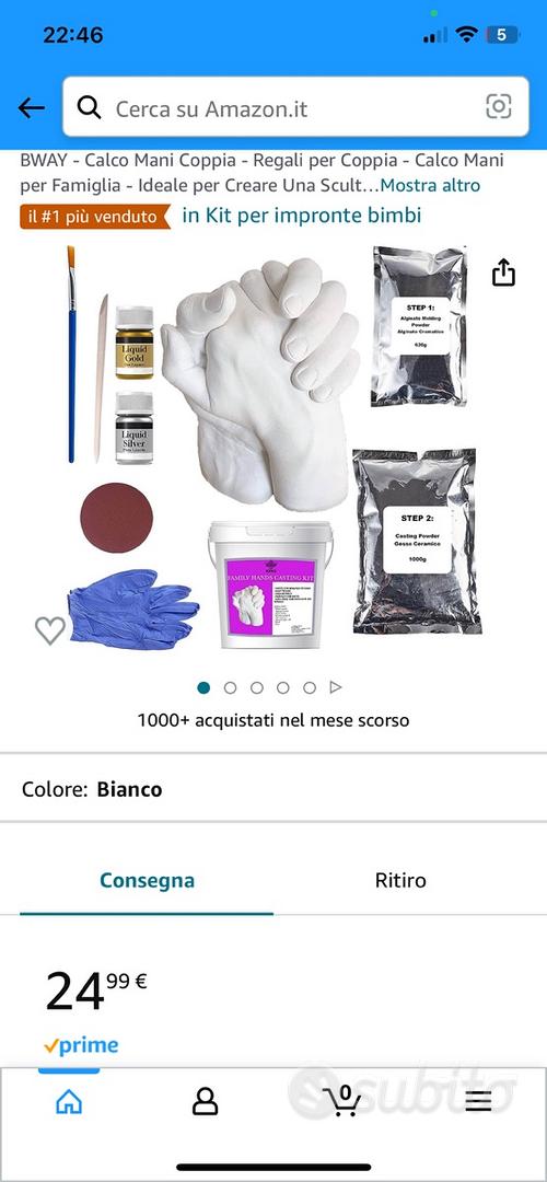 BWAY Calco Mani - Idee Regalo per Coppia, Anniversario, Famiglia - Ideale  per Creare Una Scultura Mani con Alginato per Calchi