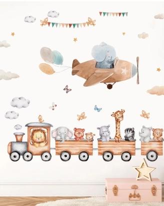 Adesivi Murali Cameretta Safari con Trenino e Aero