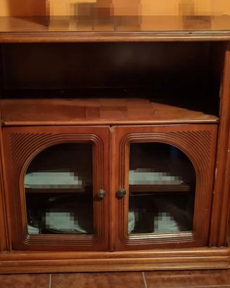 Mobiletto porta TV in legno e vetro con rotelle