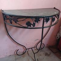 PORTA VASI/OGGETTI IN FERRO BATTUTO E MARMO VERDE