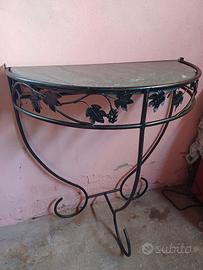 PORTA VASI/OGGETTI IN FERRO BATTUTO E MARMO VERDE