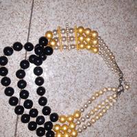 Collana perle nere, oro e avorio