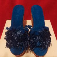  sabot in pelle e sughero blu cobalto 