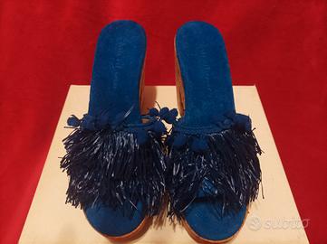  sabot in pelle e sughero blu cobalto 
