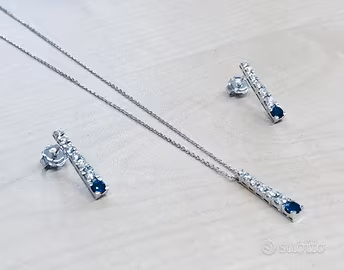 parure oro bianco, diamanti e zaffiri