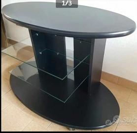 TAVOLINO NERO PORTA TV. DUE RIPIANI IN VETRO