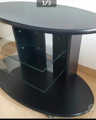 TAVOLINO NERO PORTA TV. DUE RIPIANI IN VETRO