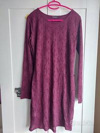 vestito manica lunga color borgogna in pizzo
