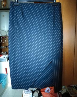 Gonna a tubo midi in gessato blu taglia 46