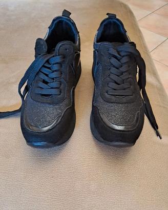 Sneakers donna nere brillantini suola alta tg 37
