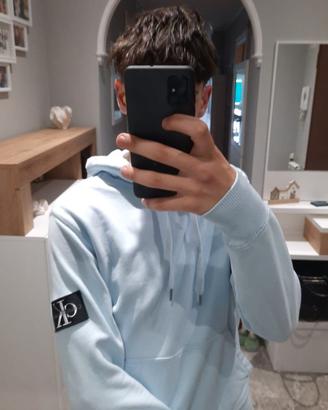 Felpa azzurra con cappuccio Calvin Klein Jeans Tag