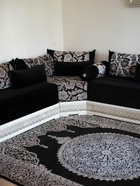 Set Salotto Arabo Elegante. Bianco, Nero e Argento