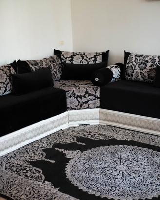 Set Salotto Arabo Elegante. Bianco, Nero e Argento