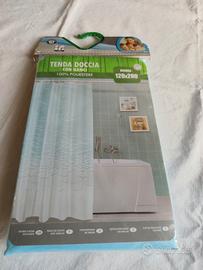 Tenda doccia 120 x 200 cm azzurra con ganci nuova