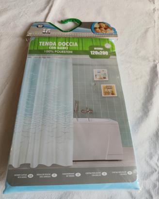 Tenda doccia 120 x 200 cm azzurra con ganci nuova