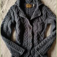 Cardigan in Lana a Trecce - Stile Aran - Grigio An