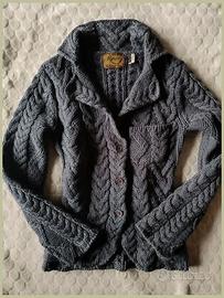 Cardigan in Lana a Trecce - Stile Aran - Grigio An