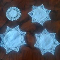 Set quattro centrini vintage lino e pizzo