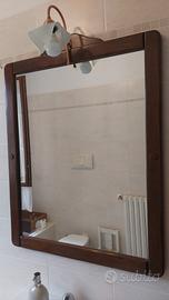 Specchiera bagno con bordo in legno + mensole vetr