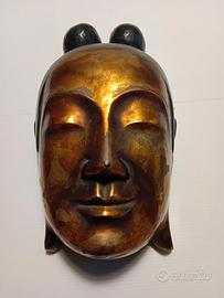Antica maschera giapponese in legno dorato