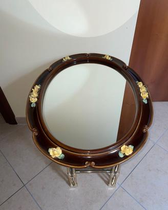 SPECCHIO OVALE IN CERAMICA SMALTATA ANNI '60