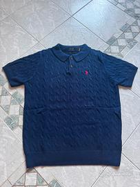 Polo Ralph Lauren a trecce blu con logo rosso Tg L