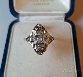 Anello Art Déco ovale zirconi oro bianco