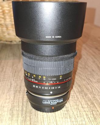 Samyang 85mm f/1.4 + adattatore elettronico M4/3