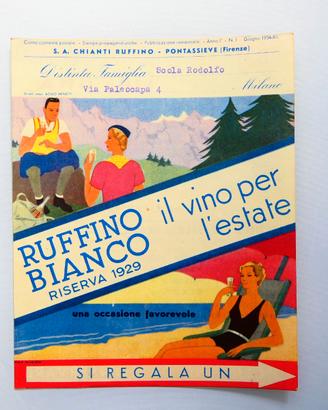 Raro catalogo dépliant pubblicitario Ruffino 1929