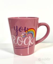 Tazza rosa Mug ‘You Rock’e arcobaleno in stoneware