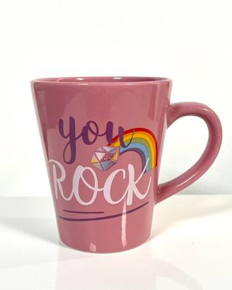 Tazza rosa Mug ‘You Rock’e arcobaleno in stoneware
