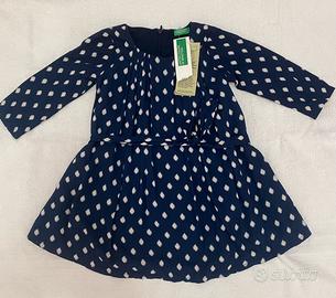 Abito bambina Benetton blu a pois bianchi tg.1-2Y