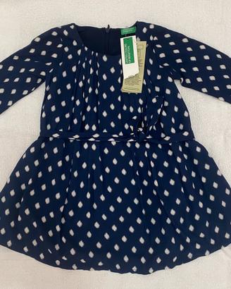 Abito bambina Benetton blu a pois bianchi tg.1-2Y