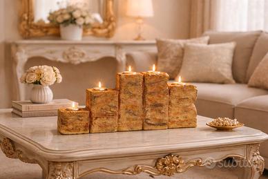 Portacandele decorativo a 5 luci – design materico