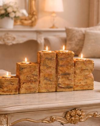 Portacandele decorativo a 5 luci – design materico