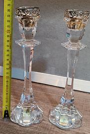 Coppia di candelabri in cristallo e argento