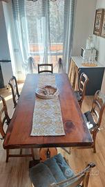 Tavolo noce ,pieno piu'6 sedie.. Arte povera