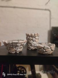 3 vasi in pietra fatti a mano 