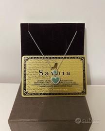 collana  oro bianco e diamanti e smeraldi