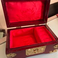 Porta gioie orientale, vintage in legno e ottone