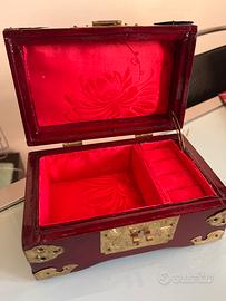 Porta gioie orientale, vintage in legno e ottone