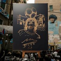 Quadro Maradona inciso a laser su tela